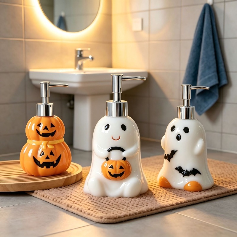 Soap Making Jug - 280ML Halloween Geister-Kürbis-förmige Keramik-Lotionflasche Badezimmer-Seifenspender Nachfüllbare